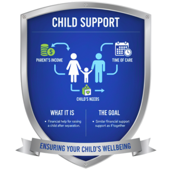 Child support flow diagram: Parent 1 Income + Parent 2 Income → Combined Pot → Split based on care percentage